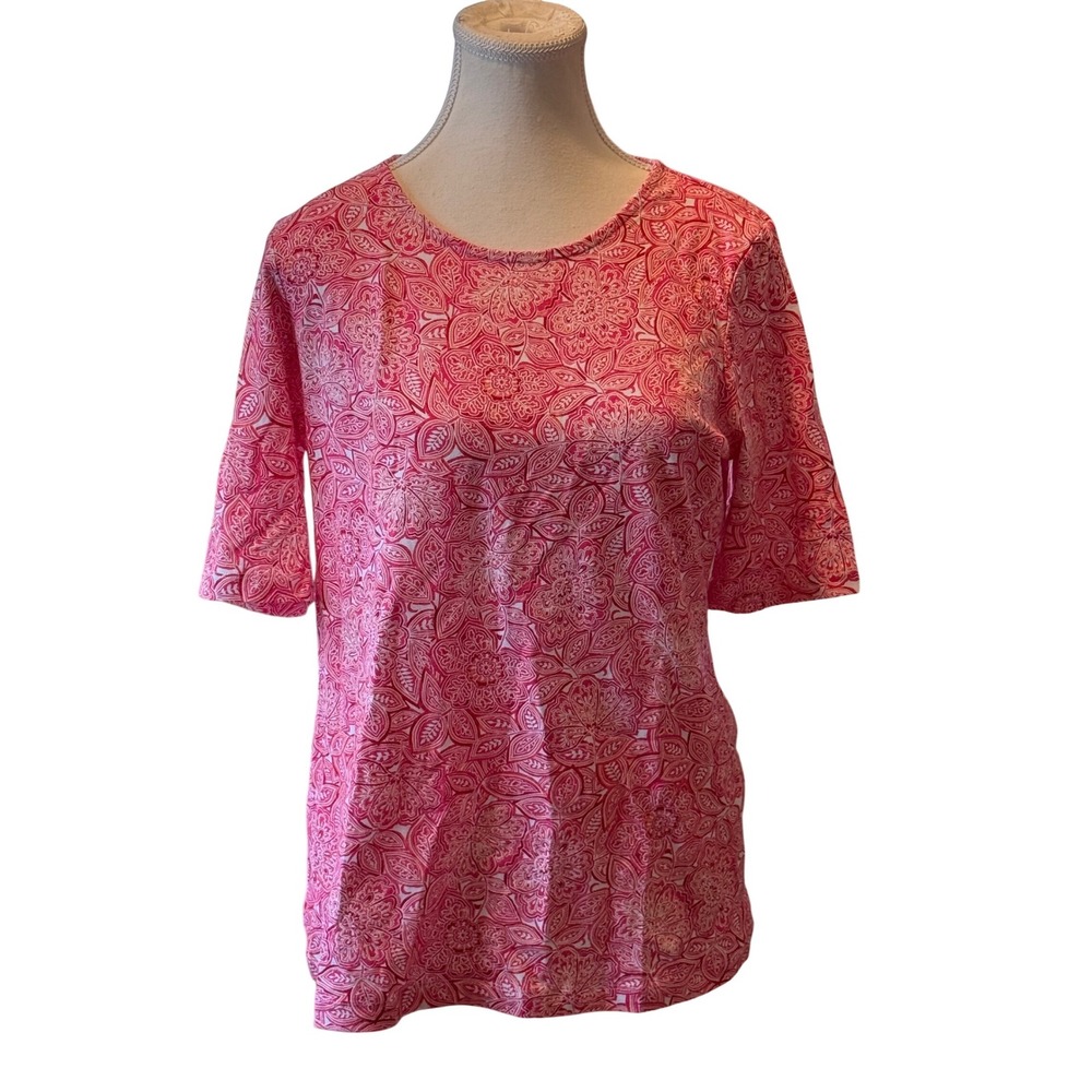 Appleseeds Womens Pink White Paisley Floral Short Sleeve T-Shirt Size S